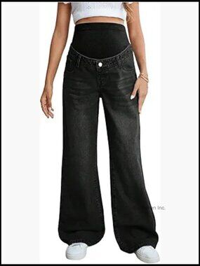 High Rise Wide Leg Maternity Jeans Stretch Denim Pregnancy Pants